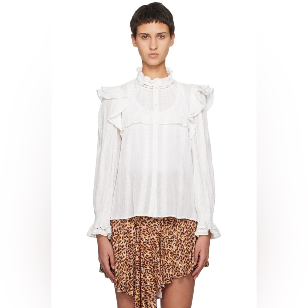 Isabel Marant White Ruffled Button-Up Blouse - Picture 4 of 16